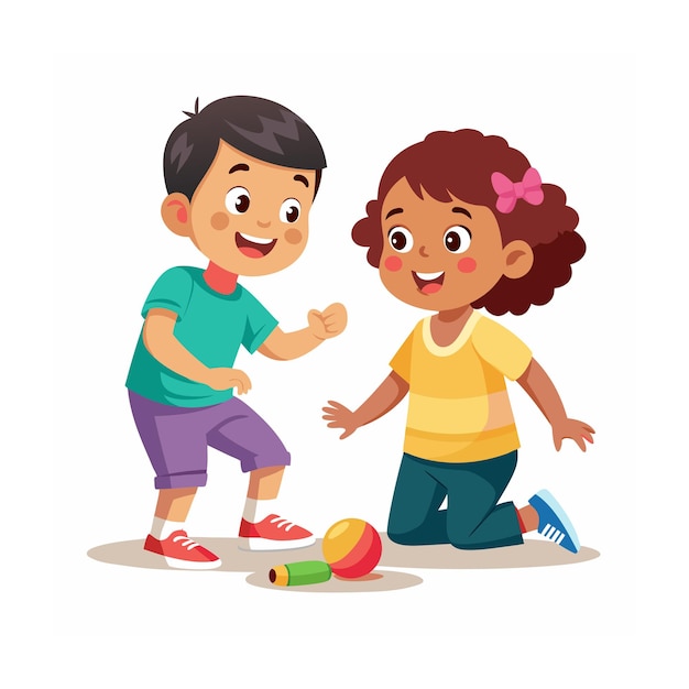 Kids Playing and Entertaining Moments Vector Illustration