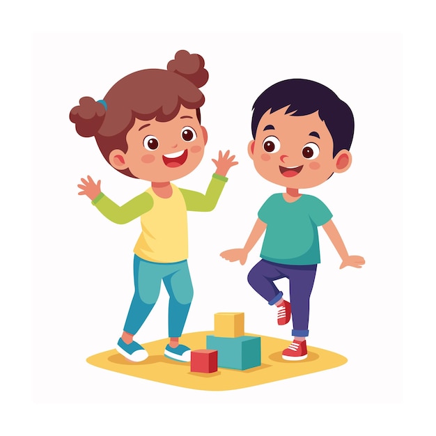 Kids Playing and Entertaining Moments Vector Illustration