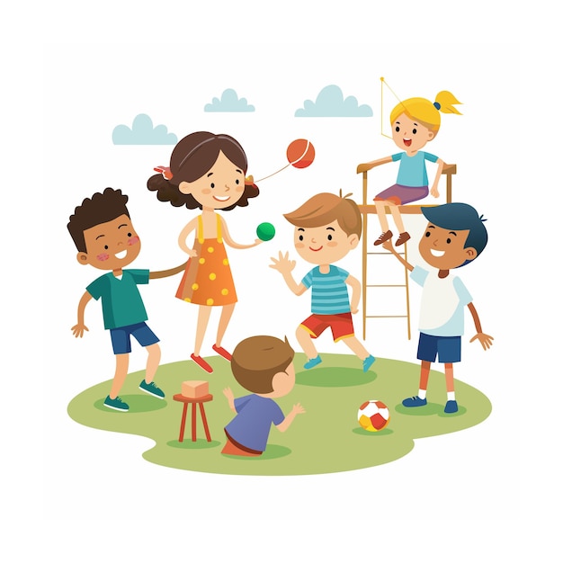 Vector kids playing and entertaining moments vector illustration