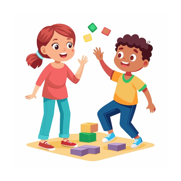 Kids Playing and Entertaining Moments Vector Illustration