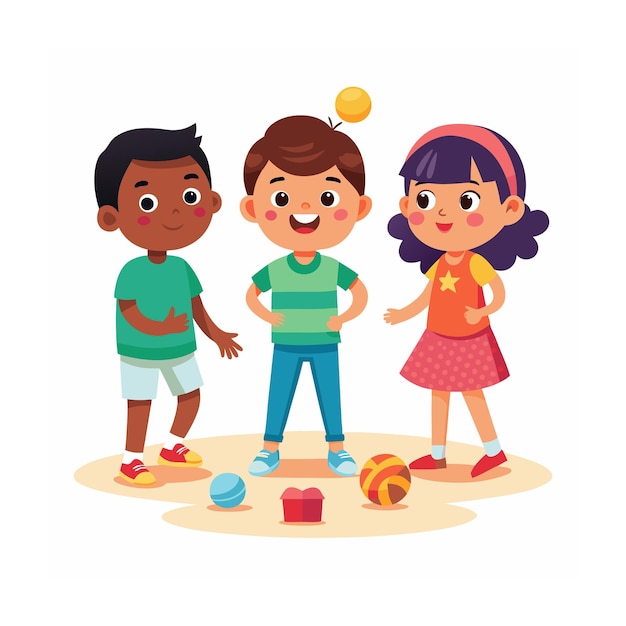 Kids Playing and Entertaining Moments Vector Illustration