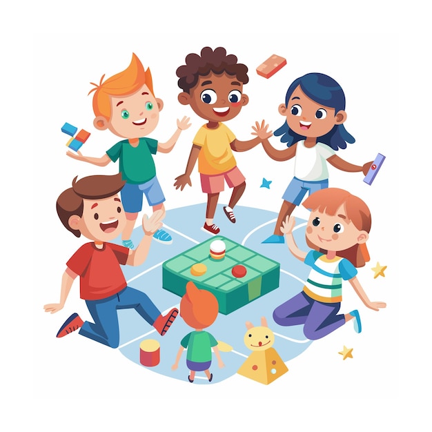 Kids Playing and Entertaining Moments Vector Illustration