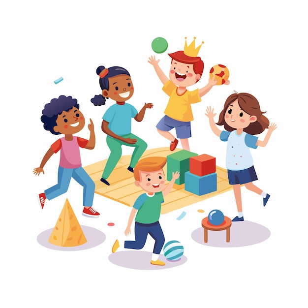 Vector kids playing and entertaining moments vector illustration