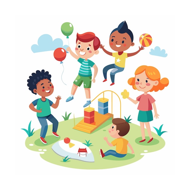 Vector kids playing and entertaining moments vector illustration