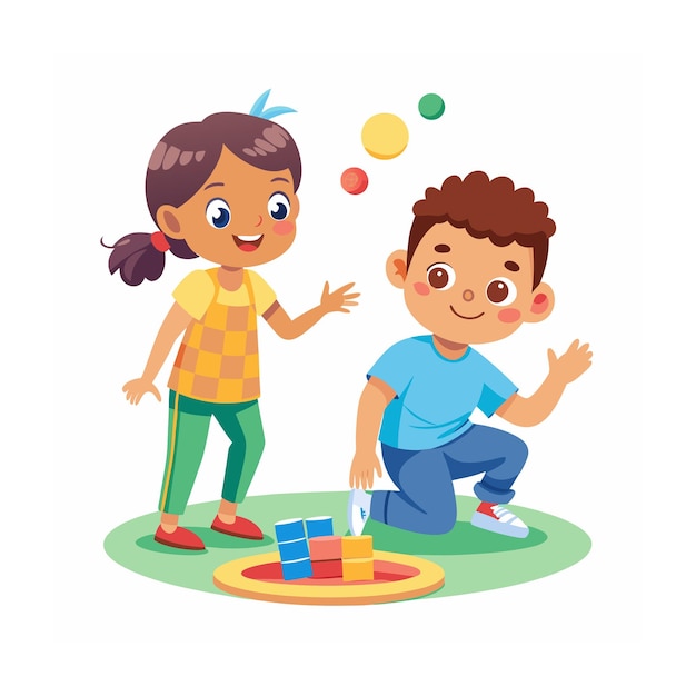 Kids Playing and Entertaining Moments Vector Illustration