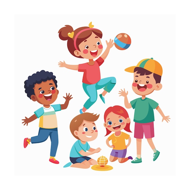 Kids Playing and Entertaining Moments Vector Illustration