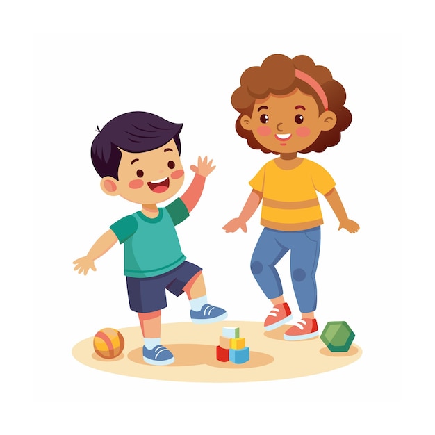 Vector kids playing and entertaining moments vector illustration