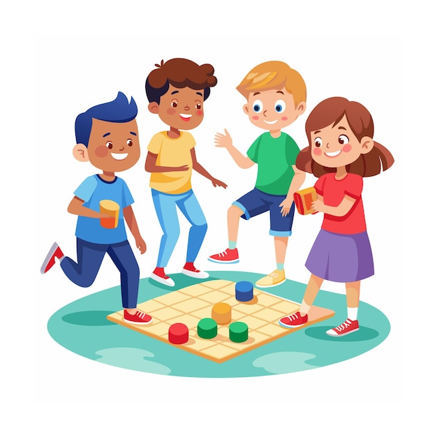 Vector kids playing and entertaining moments vector illustration