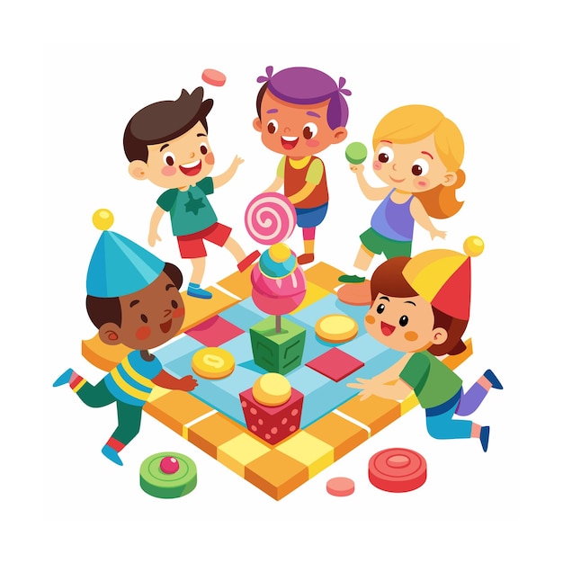 Vector kids playing and entertaining moments vector illustration