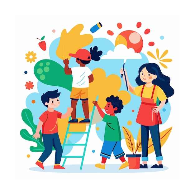 Vector kids playing and entertaining moments vector illustration