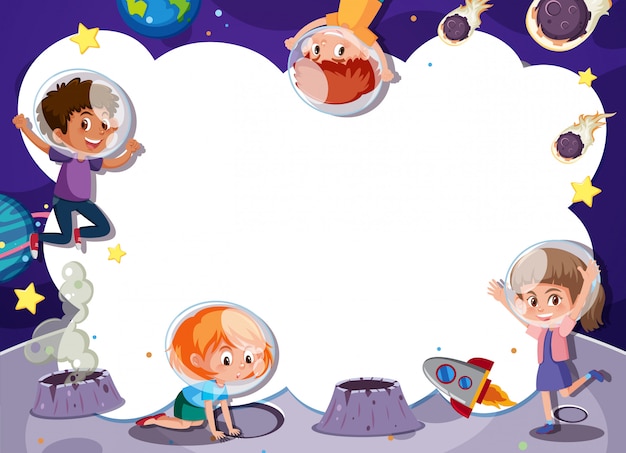 Vector kids playing in space template