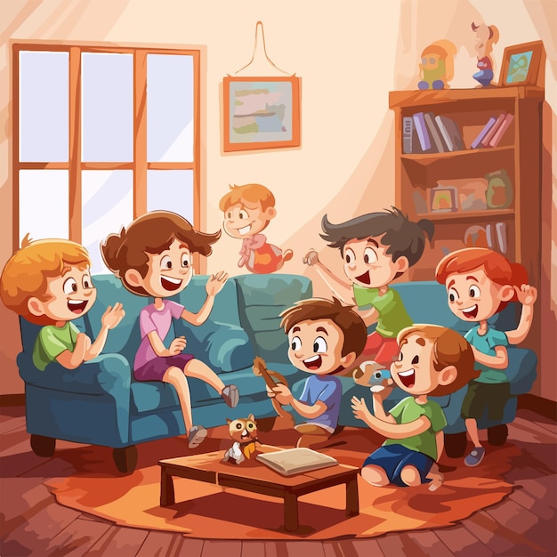 Kids Playing Video Games in Modern Living Room