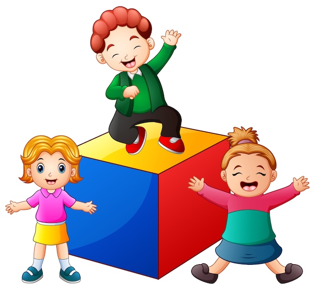 Kids playing with colored block