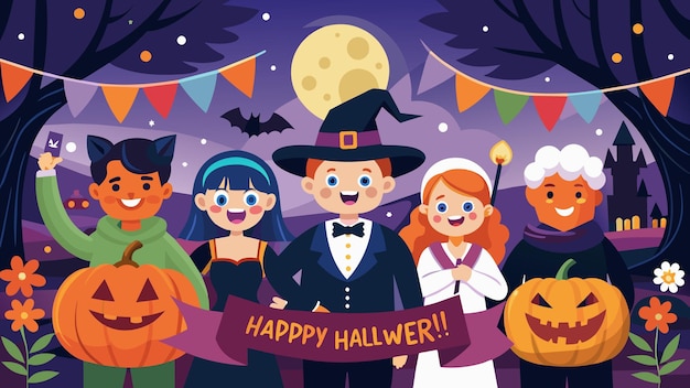 Vector kids a poster for halloween with a happy halloween theme