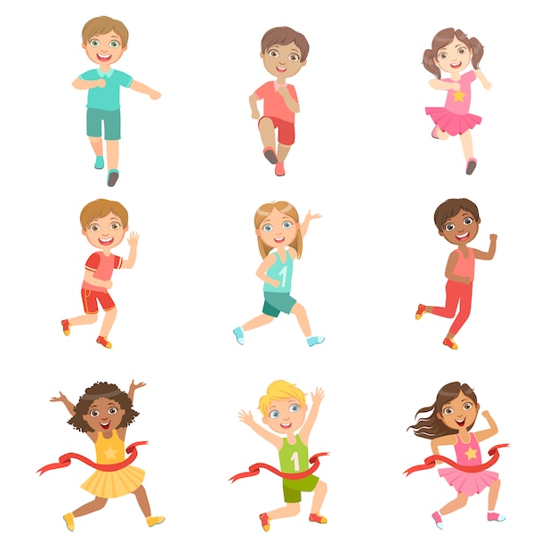 Kids In Running Competition Set