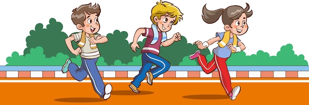 kids running race cartoon vector illustration