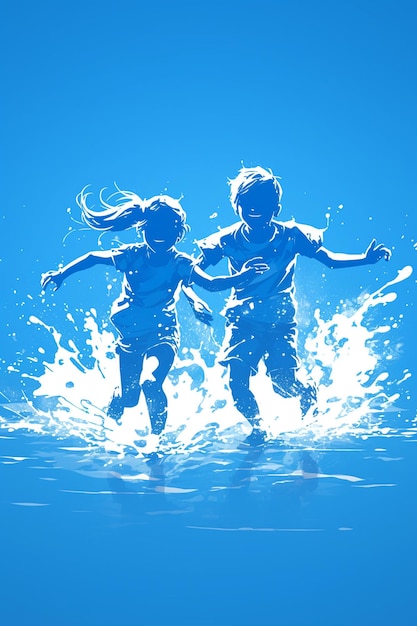 Vector kids running through a splash pad