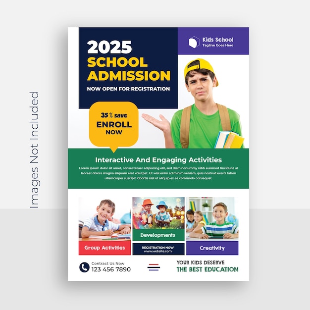 Kids school admission flyer or education poster design template