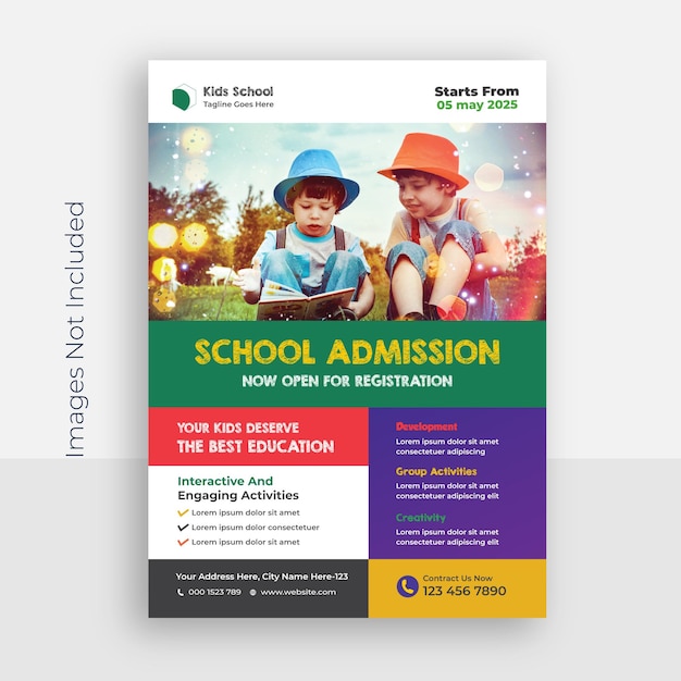 Kids school admission flyer or education poster design template