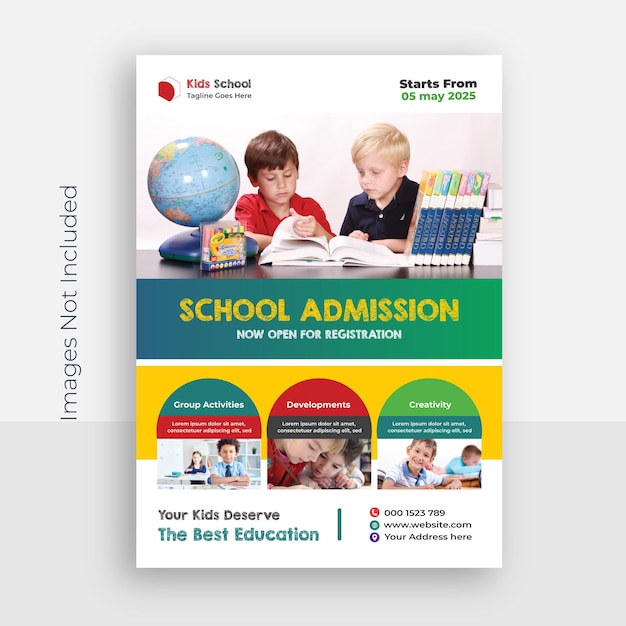 Kids school admission flyer or education poster design template