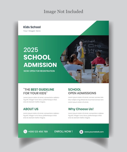 Kids school admission flyer or education poster design template