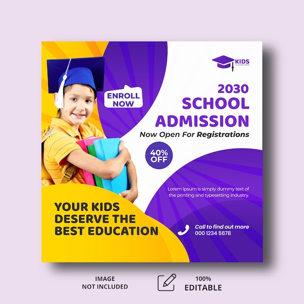 Kids School admission social media post design