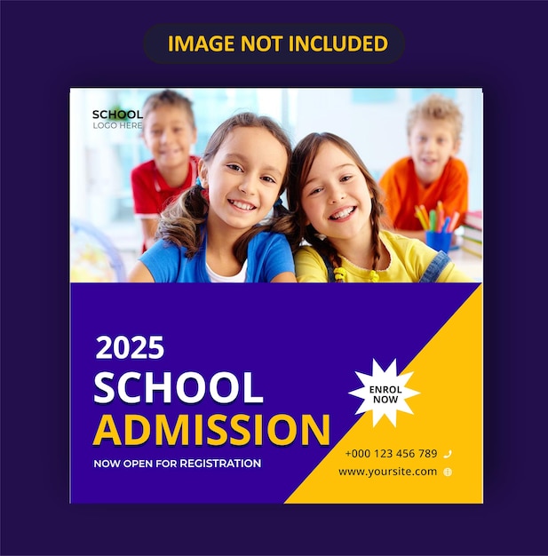 Kids School Admission Social Media Post Template Design Vector New 2022