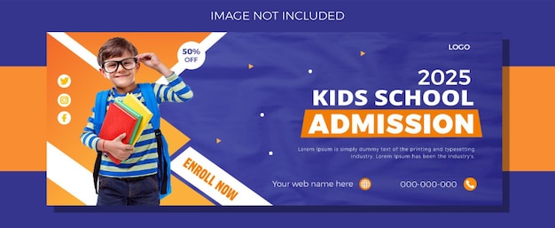 Kids school admission social media post web banner flyer and facebook cover photo design