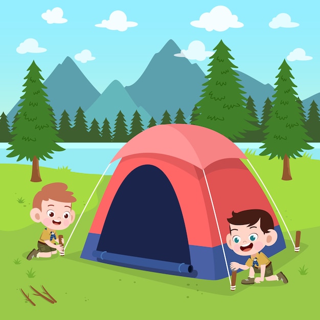 Kids scouts at camp illustration