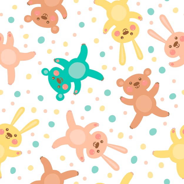 Kids seamless pattern with cute bears and hares.