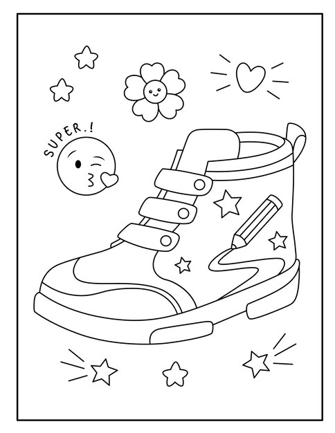 Vector kids shoes coloring pages