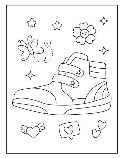 Vector kids shoes coloring pages