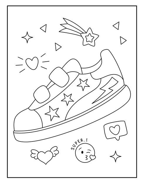 Vector kids shoes coloring pages