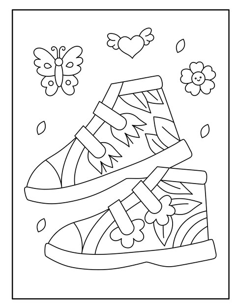 Vector kids shoes coloring pages