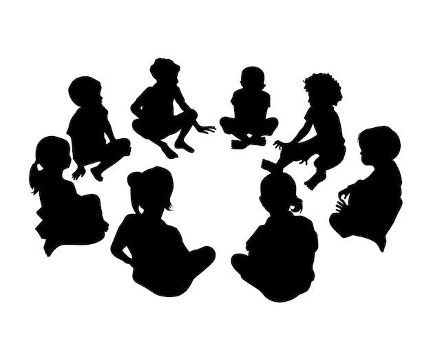 Kids sitting in circle play and talk together kids round circle friendship silhouette