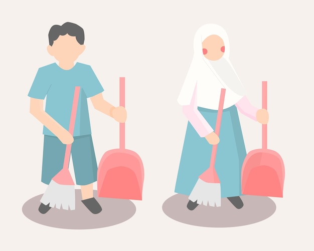 Kids Sweep the Floor Illustration