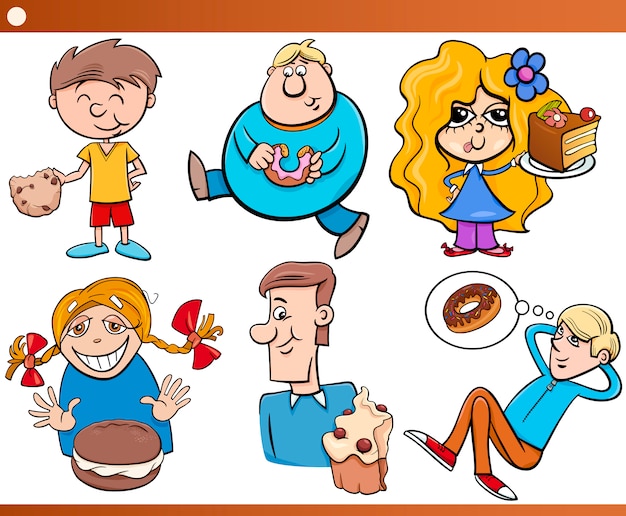 kids and sweets set cartoon