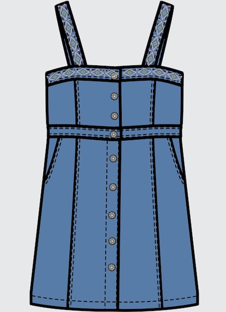 KIDS AND TEEN GIRLS WEAR PINFORE DRESS JUMPSUIT DUNGAREE VECTOR ILLUSTRATION