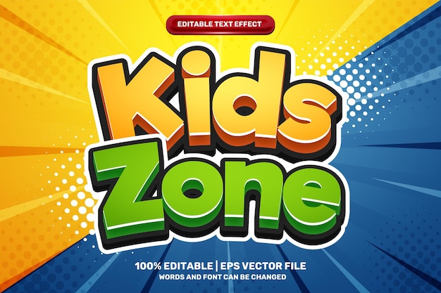 Kids Zone Comic Style Bold 3D Editable text Effect Style