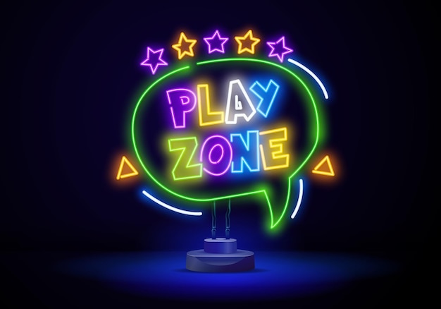 Kids zone neon banner vector design template place for fun and play neon light banner design element