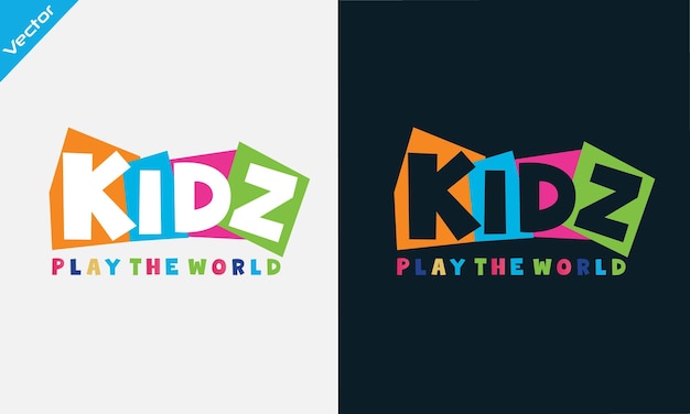 Kidz text Kindergarten Logo design vector template