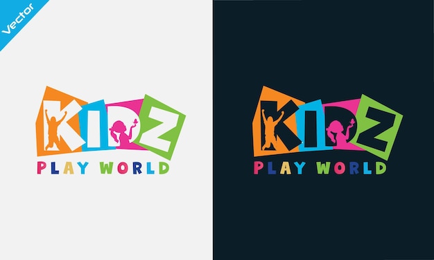 Kidz text Kindergarten Logo design vector template