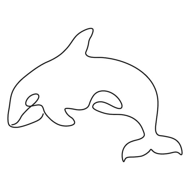 Killer whale or orca with tail down One line art isolated on white background