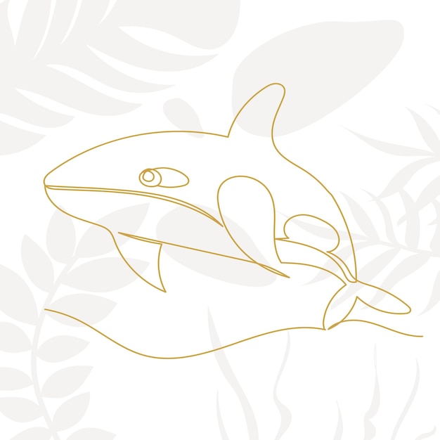 Killer whale whale sketch one continuous line drawing on abstract vector background