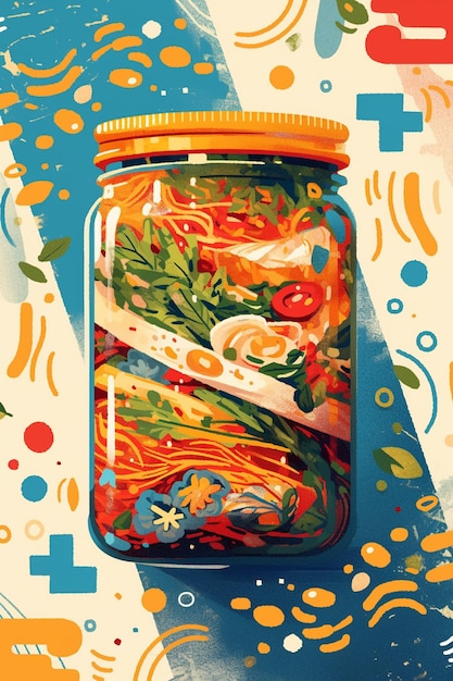 Vector kimchi jars in traditional kitchens