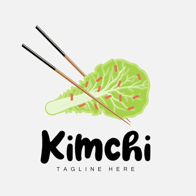 Kimchi Logo Design Korean Traditional Food Vector Cabbage Green Vegetable Logo Illustration Company Brand Icon