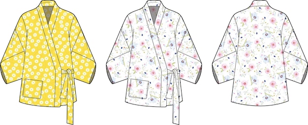 Kimono front and back flat sketch technical drawing vector illustration template