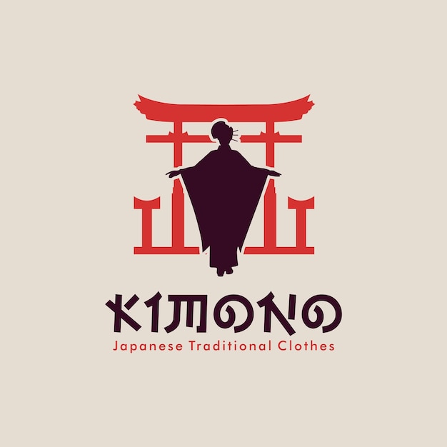 Kimono Girl Silhouette With Japanese Gate Background For Japanese Fashion Historical Logo Vector