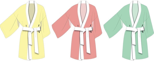 Kimono Robes technical fashion flat sketch vector illustration