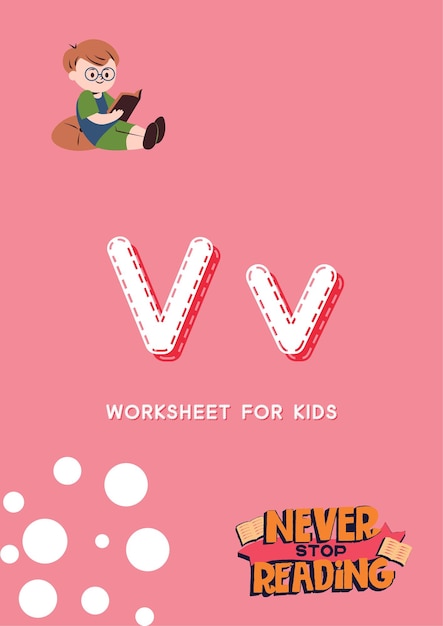 Kindergarten Alphabet Worksheets handdrawn kawaii letter Vv